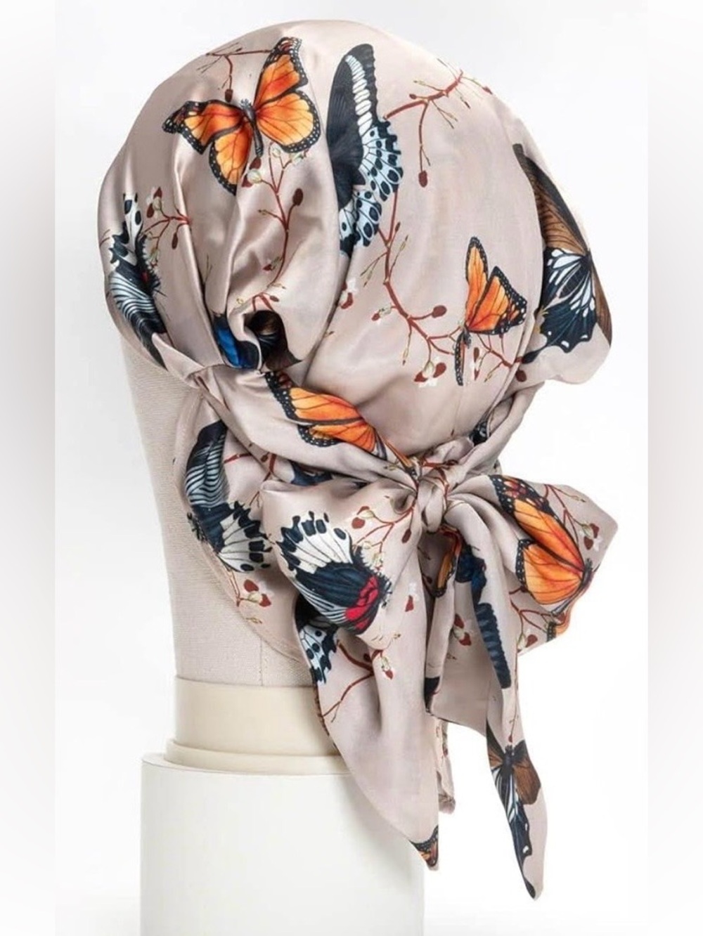Kitsch Beige Butterfly Patterned Bandana Headband Headscarf Bonnet